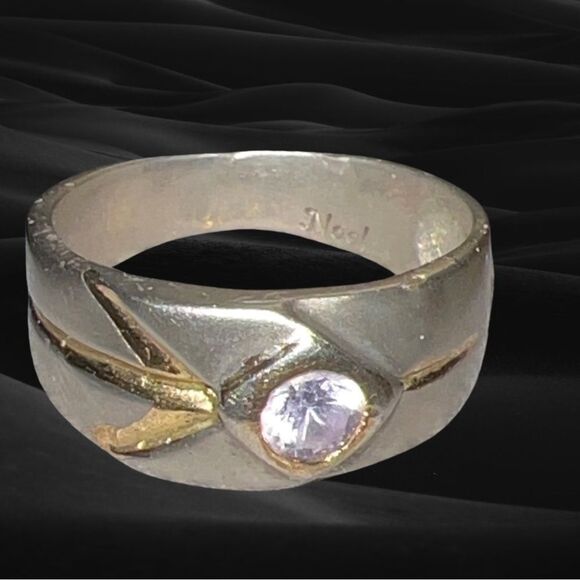 Noel Solid Silver Amethyst Stone Wide Designer Women’s Unique Ring Jewelry - Picture 1 of 11